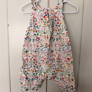Girls Cotton White Floral Print Romper